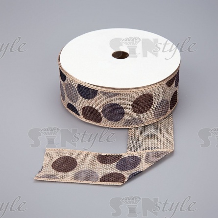 Декоративная лента "горох", ширина 40 мм, намотка 20 ярдов, цвет бежевый фото 1