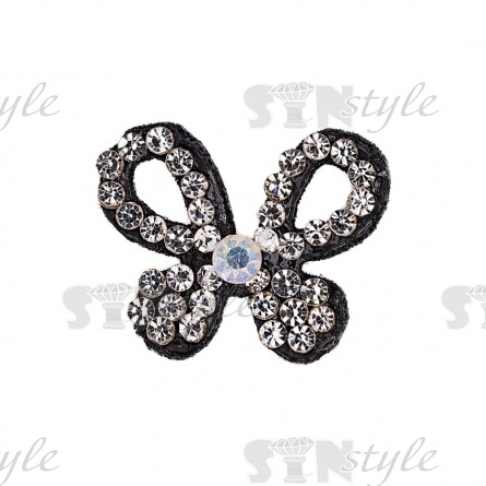 Аппликация "Бабочка" из страз, на фетровой основе, размер 20 мм х 16 мм, цвет черный + белые и радужные стразы фото 1