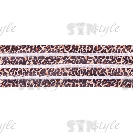 Резинка декоративная с прозрачными вставками и анималистическим принтом, ширина 70 мм, цвет белый+коричневый, намотка 50 ярдов фото 2