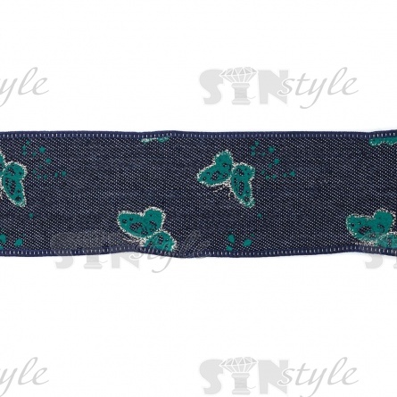 Джинсовая лента с бабочками зеленого цвета, ширина 40 мм, намотка 20 ярдов фото 3