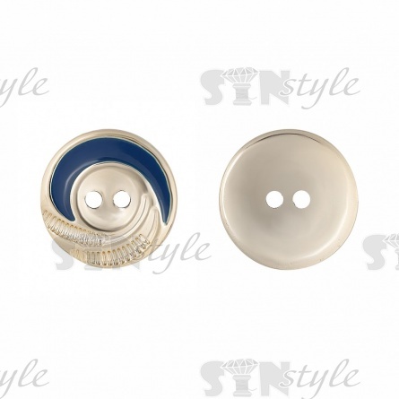 Пуговица пластиковая на два прокола, золотая с синим, 28L фото 1