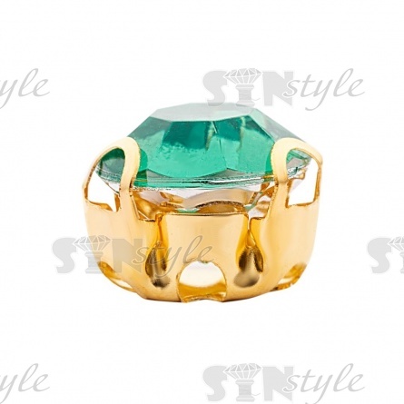 Стразы пришивные акриловые в цапах, форма круг, цвет золото+зеленый, диаметр 7 мм, 720 шт/уп. фото 2