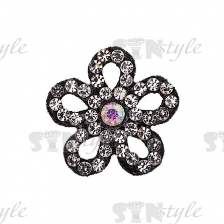 Аппликация "Цветочек" из страз, на фетровой основе, размер 20 мм, цвет черный + белые и радужные стразы фото 1