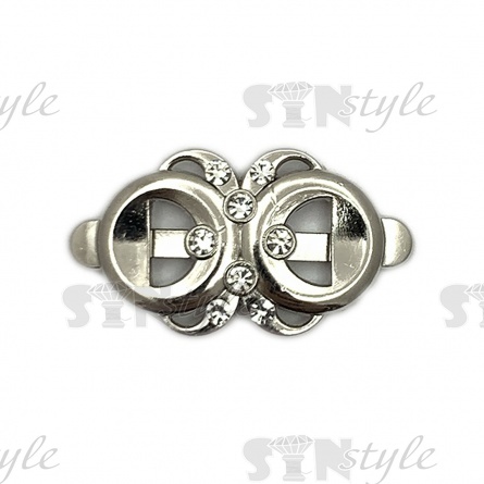 Брошь металлическая, крепление усики, размер 30 мм х 17 мм, цвет серебряный+белые стразы фото 1
