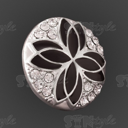 Пуговица металлическая на ножке, размер 40L, цвет серебряный+черная эмаль+белые стразы фото 2