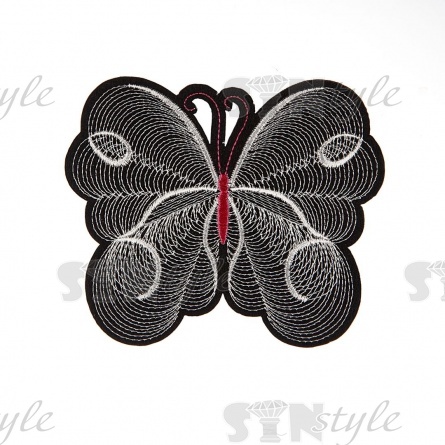 Термоаппликация "Бабочка", размер 130х110 мм, белая вышивка на черной основе фото 1