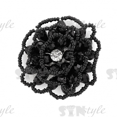 Аппликация с элементами из бисера, цвет черный+белая страза, диаметр 55 мм фото 1