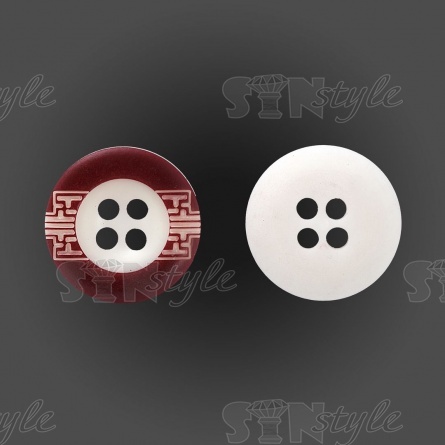 Пуговица пластиковая на четыре прокола, размер 24L, цвет белый с бордовым фото 1