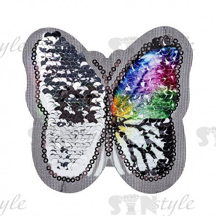 Аппликация пришивная на сетке из пайеток "Бабочка", размер 87х82 мм фото 2