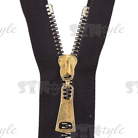 Молния трактор, тип 5, неразъемная, основа нейлон, длина 18 см, цвет 322 (черный), звенья металлизированные, цвет золотистый, бегунок золото фото 2