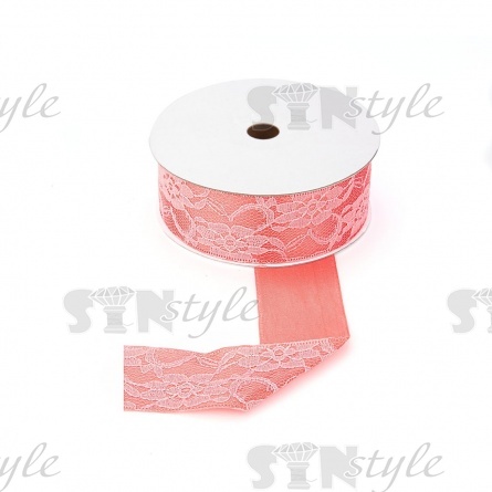 Декоративная лента двухслойная, цвет коралловый, ширина 40 мм, намотка 20 ярдов фото 1
