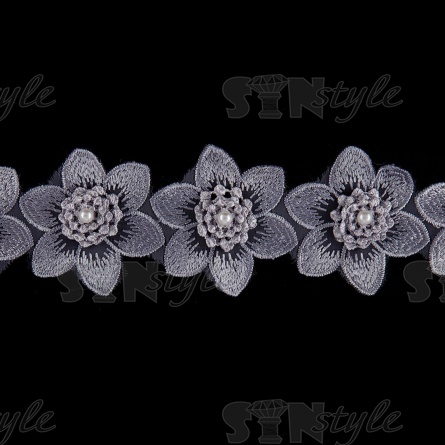 Цветочки из капроновой ленты, ширина 60 мм, намотка 20 ярдов, цвет серый (№ 32) фото 3