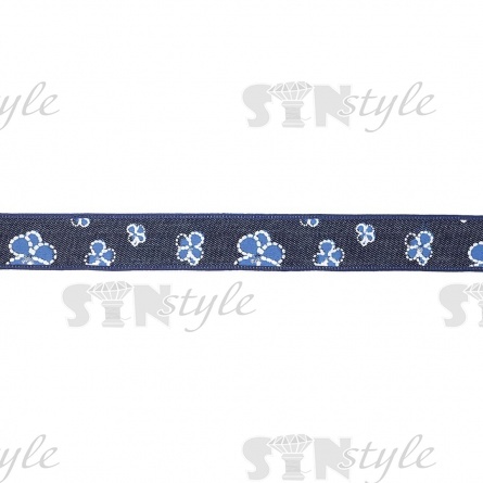 Джинсовая лента с цветочным принтом голубого цвета, ширина 25 мм, намотка 20 ярдов фото 2