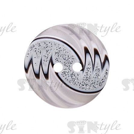 Пуговица пластиковая на два прокола, белая с черными линиями, размер 28L фото 2