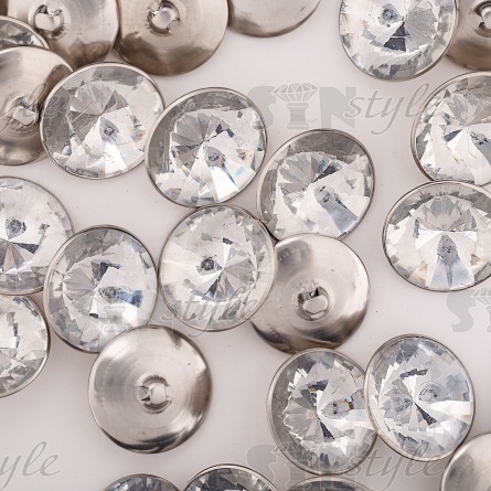 Пуговица на ножке, размер 40L, основа металл, шляпка белая прозрачная фото 3