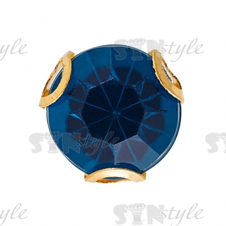 Стразы пришивные акриловые в цапах, форма круг, цвет золото+бирюза, диаметр 7 мм, 720 шт/уп. фото 1