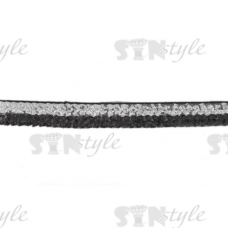 Декоративная тесьма-сетка, расшитая пайетками, цвет черный+серебро, ширина 30 мм, намотка 10 ярдов фото 1