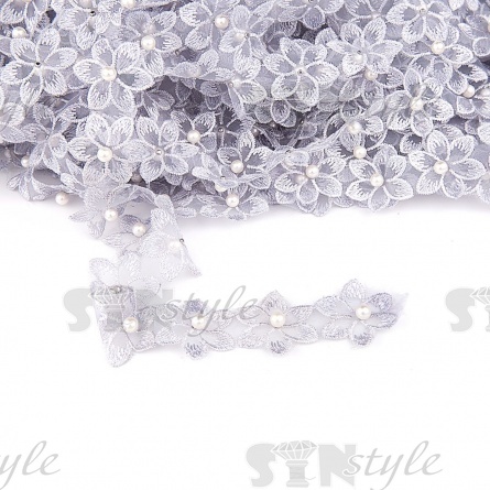 Цветочки из капроновой ленты, размер 30 мм, намотка 20 ярдов, цвет серый (#32) фото 1