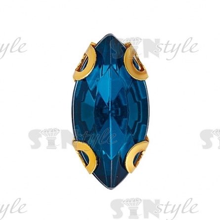 Стразы пришивные акриловые в цапах, форма лодочка, цвет золото+бирюза, размер 5х10 мм, 200 шт/уп фото 1