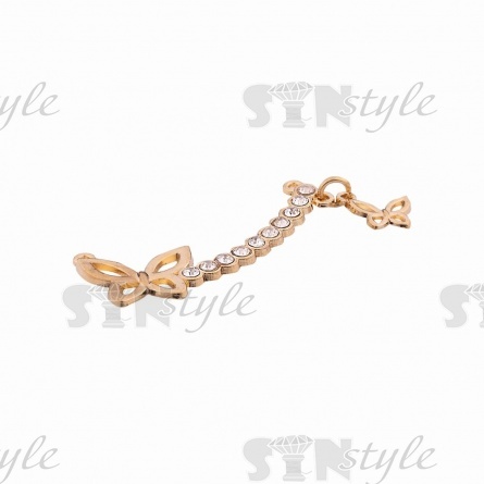 Декоративное украшение пришивное металлическое, цвет золото+белые стразы, размер 60х35 мм фото 2