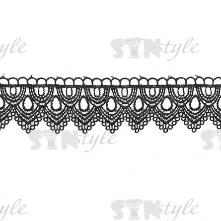 Кружево ажурное, нежная воздушная гирлянда с причудливым узором и резными краями, ширина 50 мм, цвет черный, намотка 15 ярдов фото 1