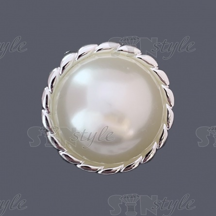 Пуговица пластиковая на ножке, размер 34L, цвет серебряный+белый фото 1