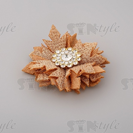 Цветочки декоративные тканевые со стразами, цвет капучино, диаметр 40 мм, фото 2
