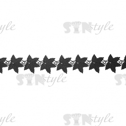 Кружево ажурное, нежная воздушная гирлянда из листьев с резным краем, ширина 60 мм, цвет черный, намотка 15 ярдов фото 2