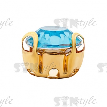 Стразы пришивные акриловые в цапах, форма круг, цвет золото+голубой, диаметр 7 мм, 720 шт/уп. фото 2