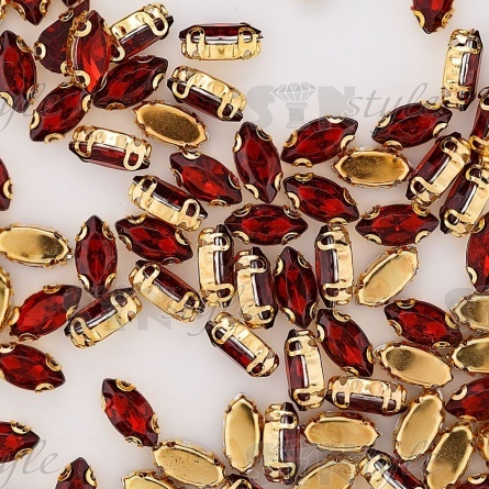 Стразы пришивные акриловые в цапах, форма лодочка, цвет золото+бордо, размер 5х10 мм, 200 шт/уп фото 3