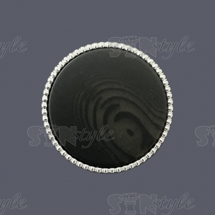 Пуговица пластиковая на ножке, размер 40L, цвет серебряный+черный фото 1