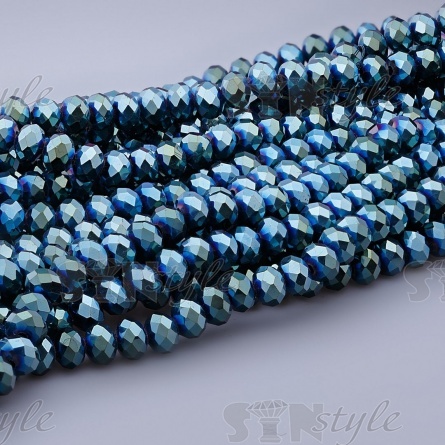 Бусины граненые Рондель (стекло), цвет зеленый радужный-голография (86), 4 мм, 140-150 шт/нить фото 1