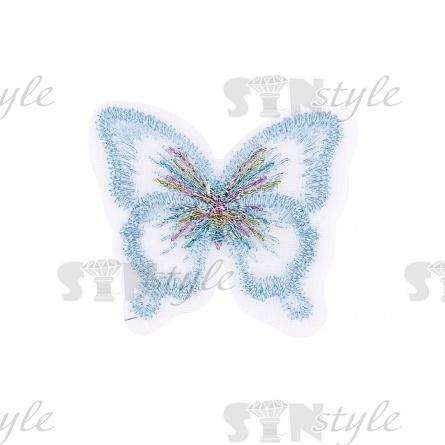 Аппликации бабочки из капрона, размер 37х30 мм цвет голубой фото 1