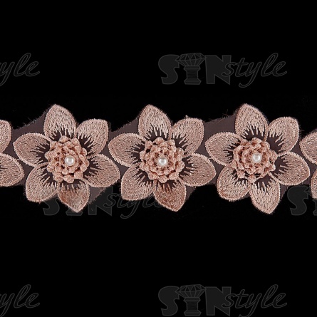 Цветочки из капроновой ленты, ширина 60 мм, намотка 20 ярдов, цвет капучино (№ 17) фото 3