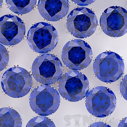 Стразы пришивные стеклянные в цапах, форма круг, цвет серебро+синий, диаметр 14мм фото 4