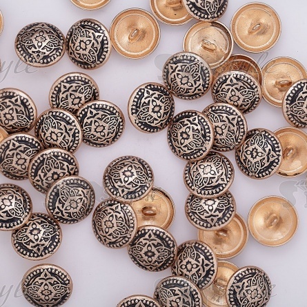 Пуговица металлическая на ножке, размер 32L, цвет золотой, на шляпке восточный орнамент фото 3
