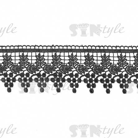 Кружево ажурное, ширина 75 мм, цвет черный, намотка 15 ярдов фото 1