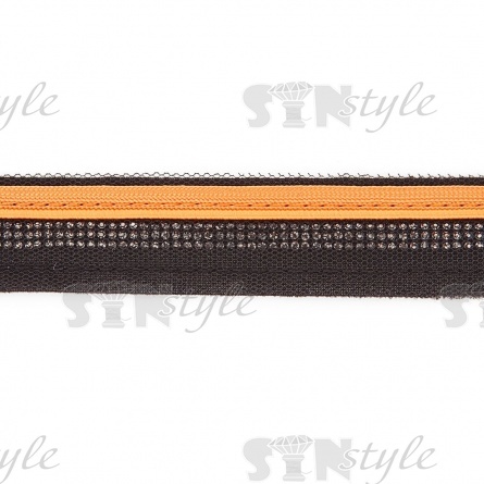 Декоративная тесьма отделочная лампасная со стразами, цвет черный+оранжевый, ширина 30 мм, намотка 50 ярдов фото 3