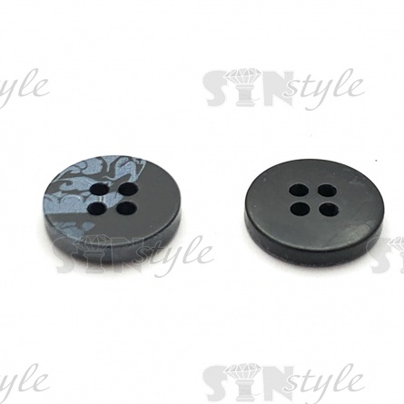 Пуговица пластиковая на четыре прокола, размер 24L, цвет черный/серый фото 2