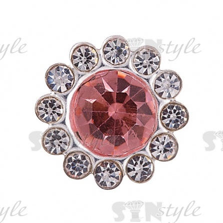 Стразы пришивные стеклянные в оправе, форма цветок, цвет серебро+розовый+белый, диаметр 12 мм фото 1