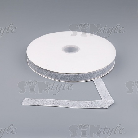 Лента бархатная с люрексом, ширина 15 мм, цвет 01 (белый), намотка 20 ярдов фото 3