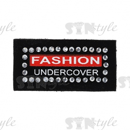 Аппликация пришивная ПВХ со стразами, размер 40х20 мм, цвет черный с красным фото 1