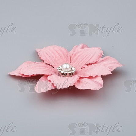 Цветочки декоративные со стразами и бусиной, цвет грязно-розовый, диаметр 55 мм фото 2