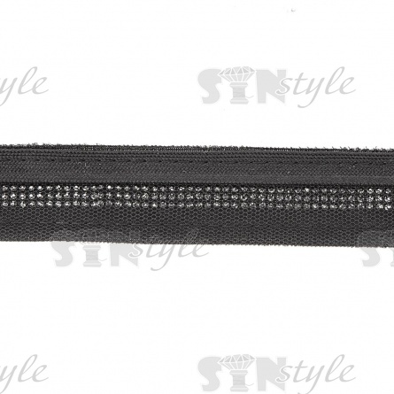 Декоративная тесьма отделочная лампасная со стразами, цвет черный, ширина 30 мм, намотка 50 ярдов фото 3