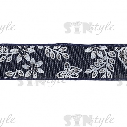 Джинсовая лента с цветочным принтом белого цвета, ширина 40 мм, намотка 20 ярдов фото 3