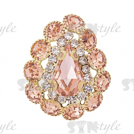 Пуговица металлическая на ножке, размер 20х25мм, цвет золотой + белые и золотоые стразы фото 1