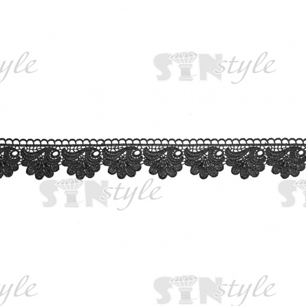 Кружево ажурное с цветочным орнаментом, ширина 55 мм, цвет черный, намотка 14,3 ярдов фото 2