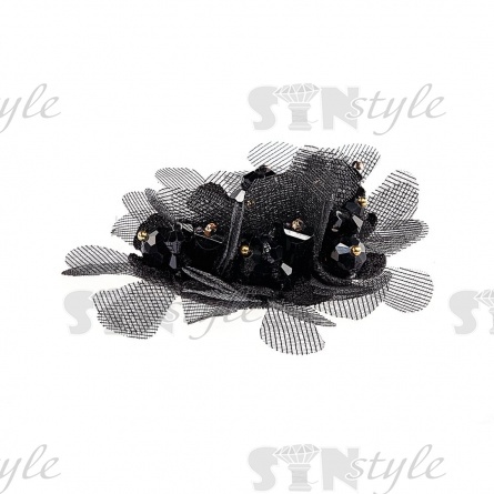 Аппликация с элементами из бисера и страз, цвет черный, размер 65х55 мм фото 2