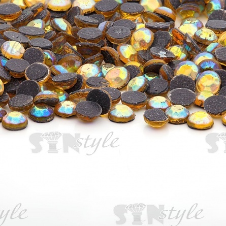 Стразы термоклеевые акриловые SS16, цвет желтый радужный (голография), 500гр/уп  фото 1