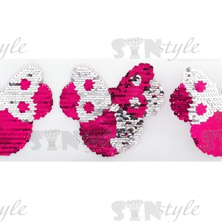 Аппликация на сетке из пайеток "Звезда", размер 115 х 110 мм, цвет розовый+серебряный, рулон 82 шт. фото 3